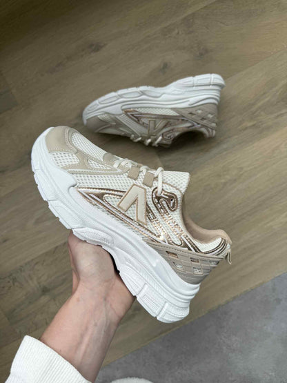 Sneakers Mirelle Beige – Girls' PU Leather Sneakers with V Logo
