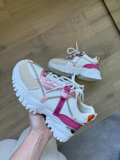 Sneaker Nyna Pink – Girls’ Sneakers in Pink, White & Beige | PU Leather