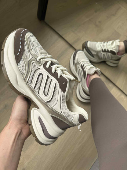 Sneaker Mira – Beige & Brown PU Leather Sneakers for Women