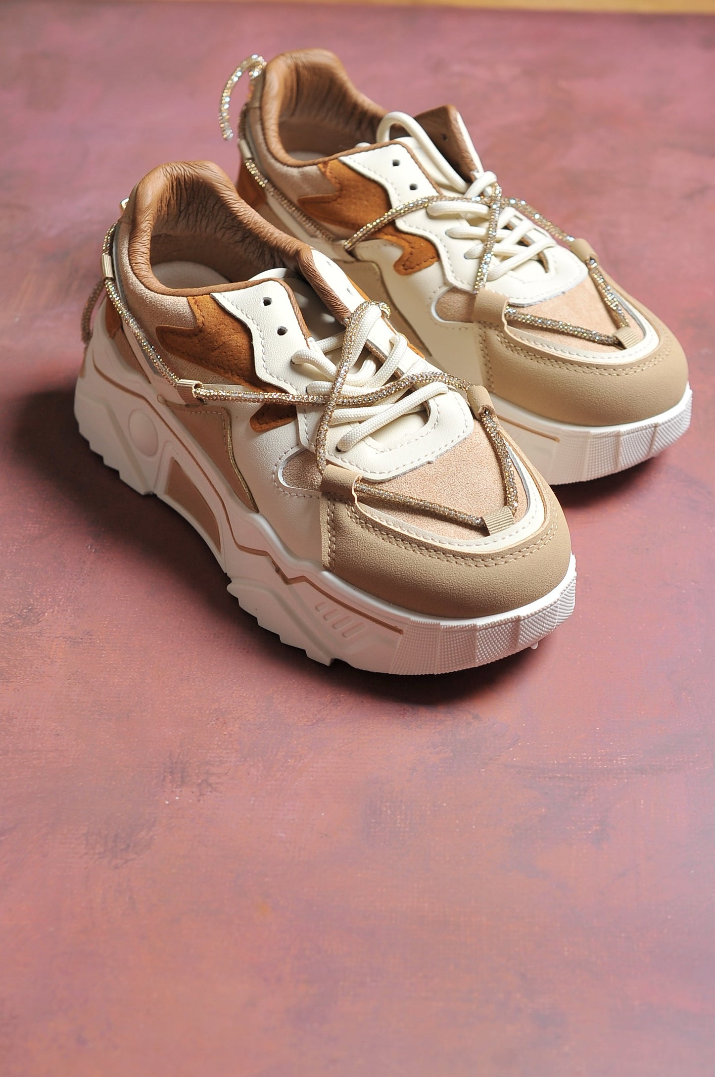 Sneakers Elvira Khaki – Girls' PU Leather Sneakers in Neutral Tones