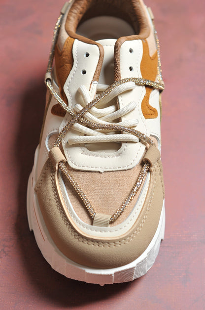 Sneakers Elvira Khaki – Girls' PU Leather Sneakers in Neutral Tones