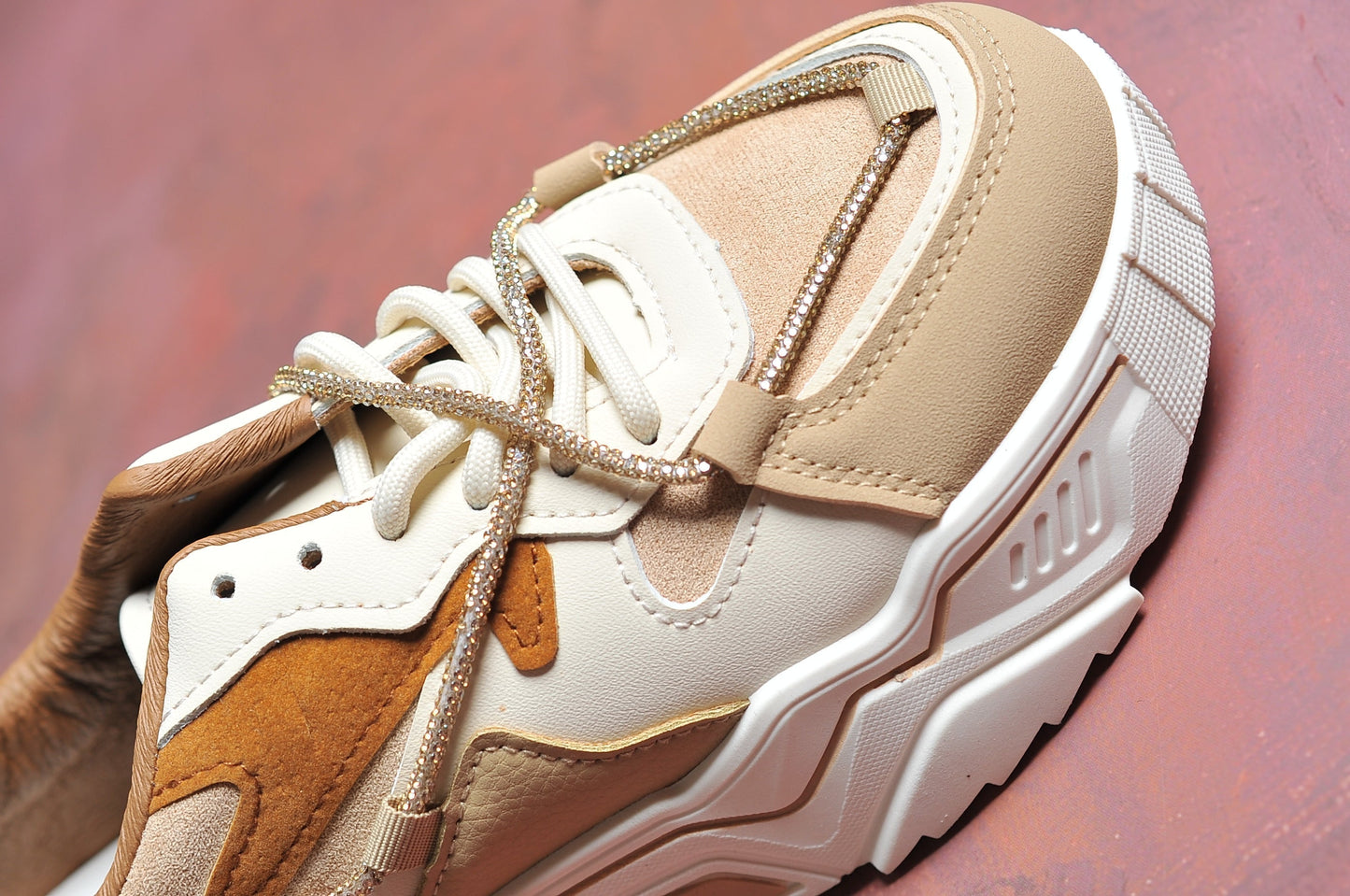Sneakers Elvira Khaki – Girls' PU Leather Sneakers in Neutral Tones