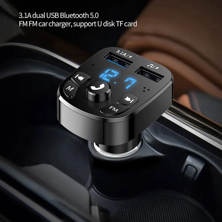 Car FM Transmitter Bluetooth 5.0 – Dual USB Car Charger & Hands-Free Wireless FM Modulator MP3 Player Adapter