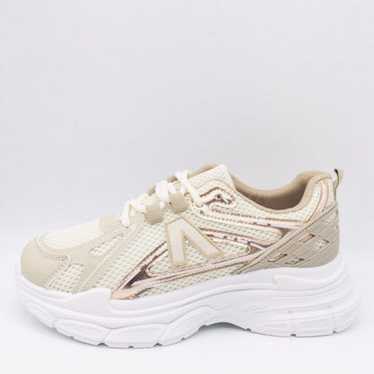 Sneakers Mirelle Beige – Girls' PU Leather Sneakers with V Logo