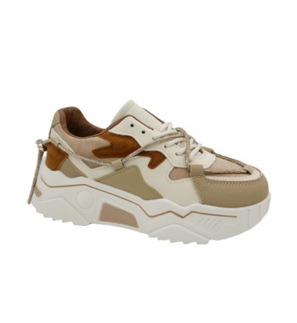 Sneakers Elvira Khaki – Girls' PU Leather Sneakers in Neutral Tones