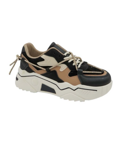 Sneakers Elvira Black – Girls' PU Leather Sneakers in Black, Beige & Camel