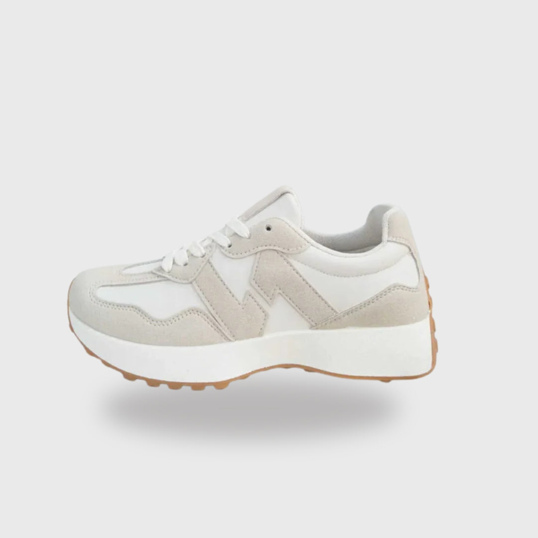 Sneaker Bo – Minimalist Beige & White PU Leather Sneakers for Everyday Style