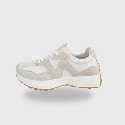 Sneaker Bo – Minimalist Beige & White PU Leather Sneakers for Everyday Style