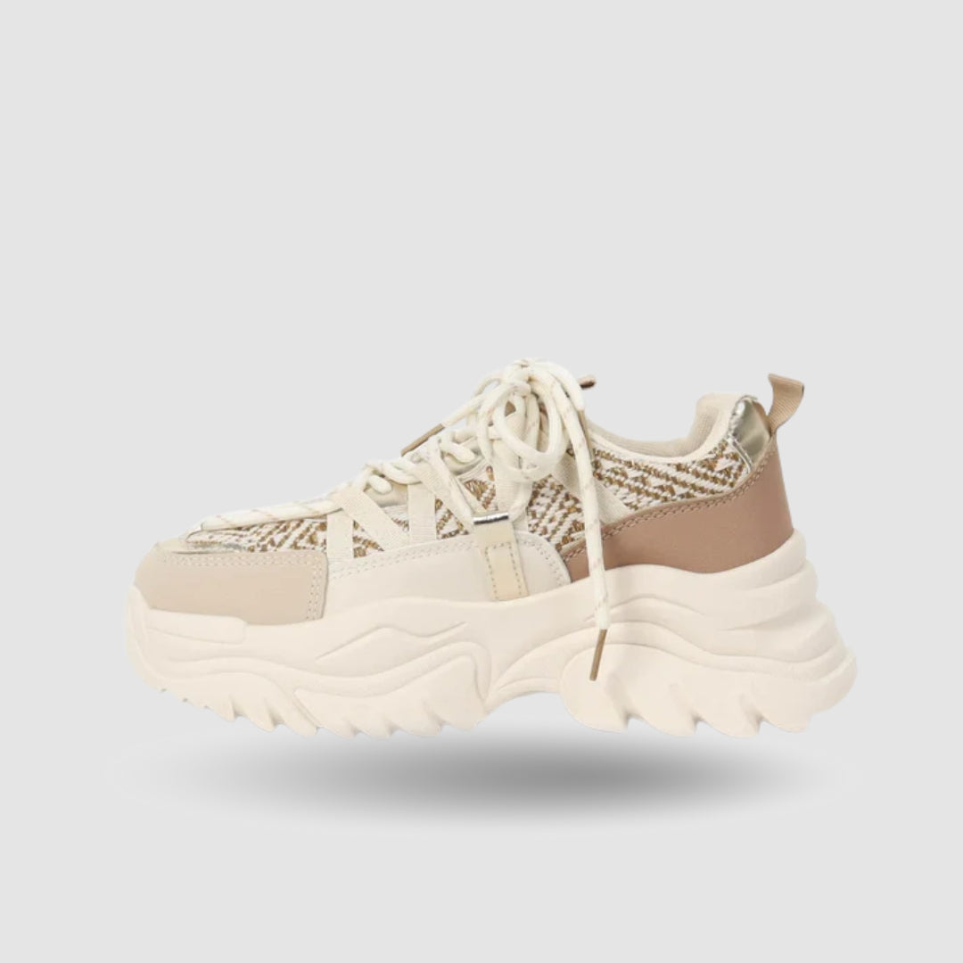 Sneaker Lotte – Beige & White PU Leather Sneakers for Women