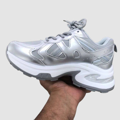 Sneaker Romi – Silver & White PU Leather Sneakers for Women