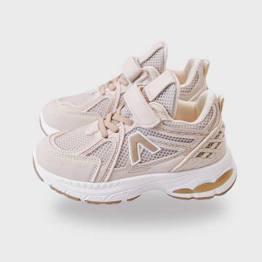 Kids Sneakers Puck – Beige & White PU Leather Sneakers for Boys & Girls