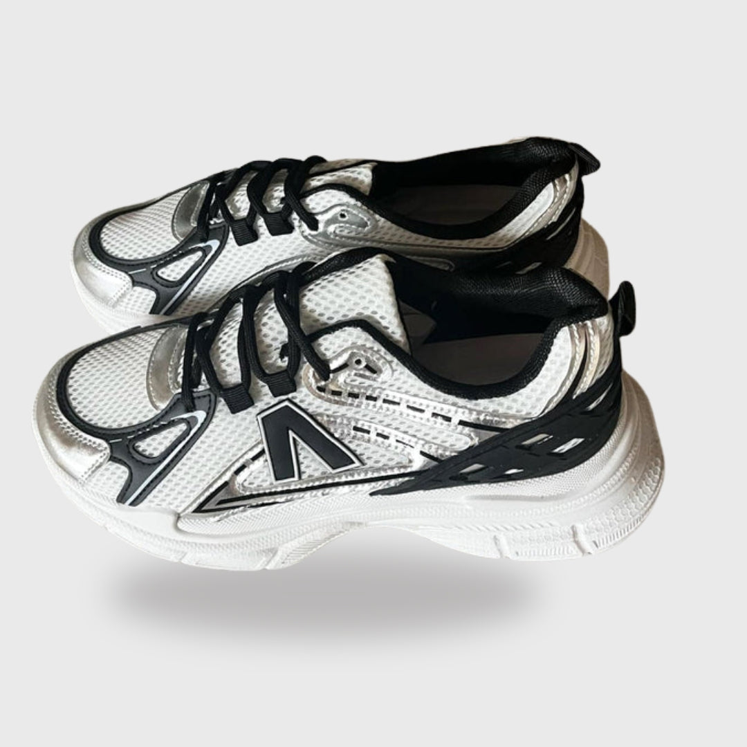 Sneakers Mirelle Black – PU Leather Sneakers with Black Laces & V Logo