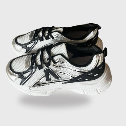 Sneakers Mirelle Black – PU Leather Sneakers with Black Laces & V Logo
