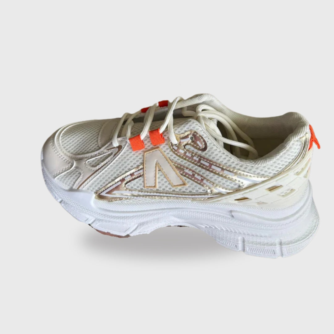 Sneakers Mirelle – Beige & Orange PU Leather Fashion Sneakers