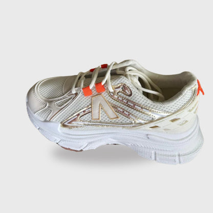 Sneakers Mirelle – Beige & Orange PU Leather Fashion Sneakers