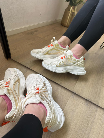 Sneakers Mirelle – Beige & Orange PU Leather Fashion Sneakers
