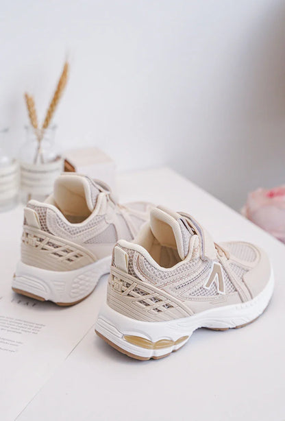 Kids Sneakers Puck – Beige & White PU Leather Sneakers for Boys & Girls