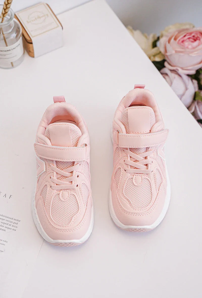Kids Sneakers Puck – Pink & White PU Leather Sneakers for Girls