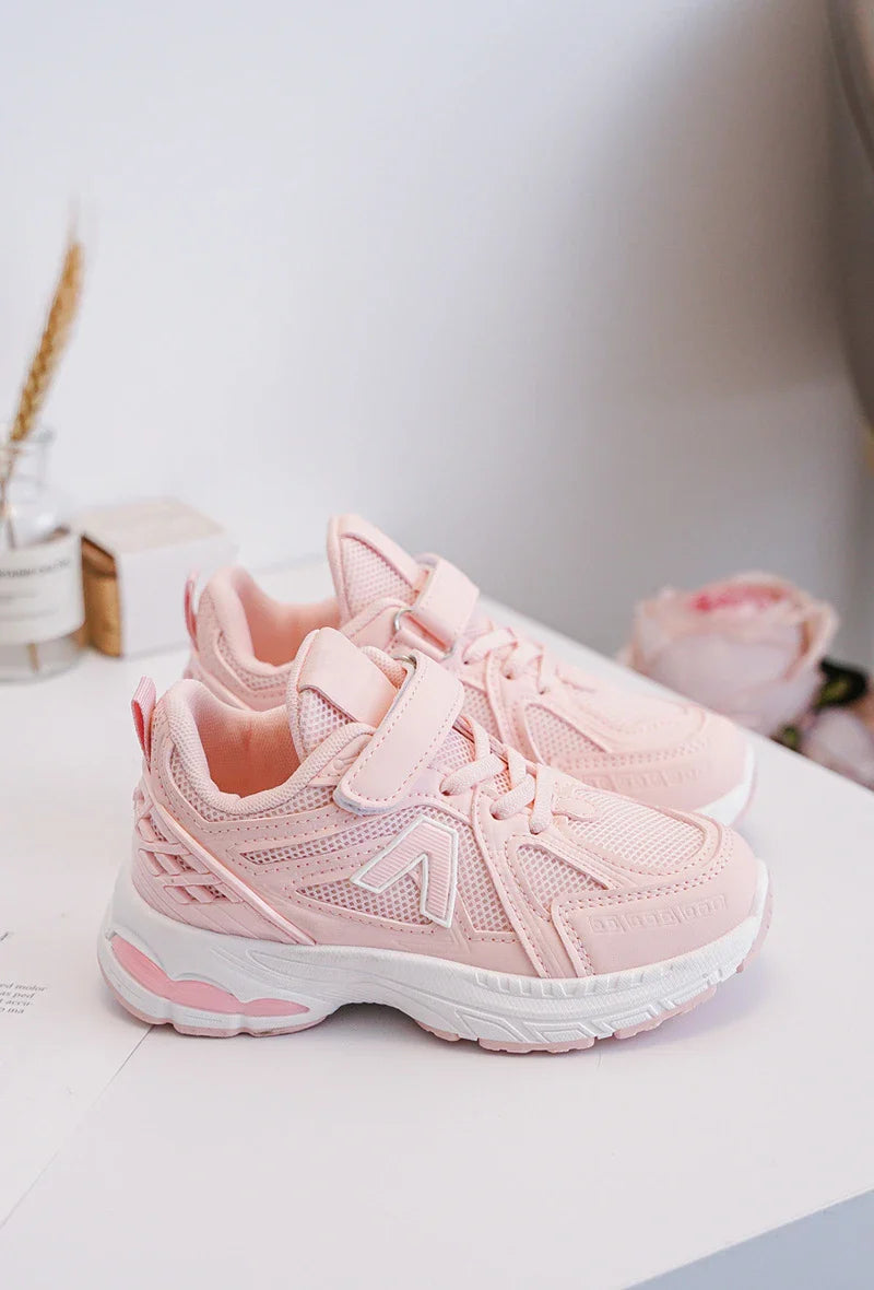Kids Sneakers Puck – Pink & White PU Leather Sneakers for Girls