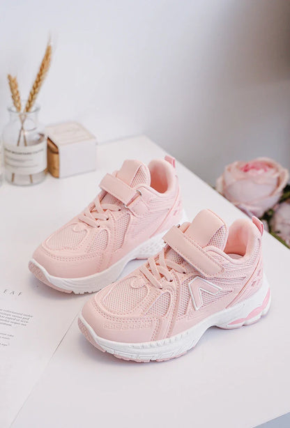 Kids Sneakers Puck – Pink & White PU Leather Sneakers for Girls