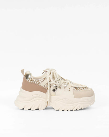 Sneaker Lotte – Beige & White PU Leather Sneakers for Women