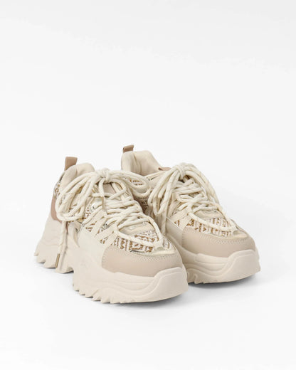 Sneaker Lotte – Beige & White PU Leather Sneakers for Women