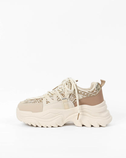 Sneaker Lotte – Beige & White PU Leather Sneakers for Women