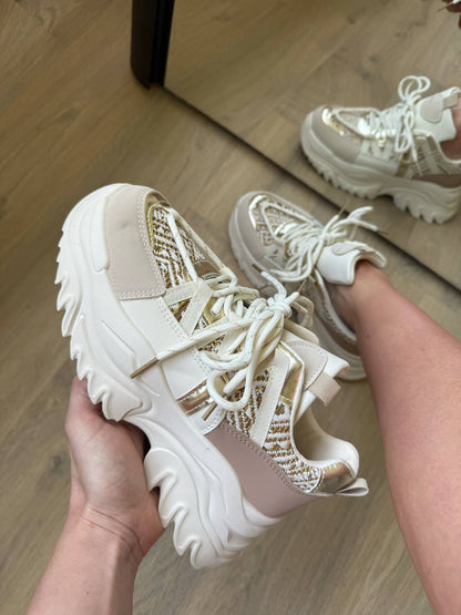 Sneaker Lotte – Beige & White PU Leather Sneakers for Women