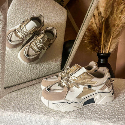 Sneakers Elvira Beige – Girls' PU Leather Sneakers in White, Gold & Beige