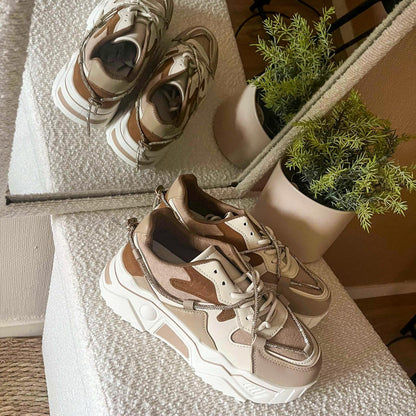 Sneakers Elvira Khaki – Girls' PU Leather Sneakers in Neutral Tones