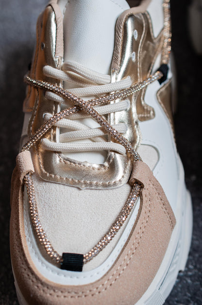 Sneakers Elvira Beige – Girls' PU Leather Sneakers in White, Gold & Beige