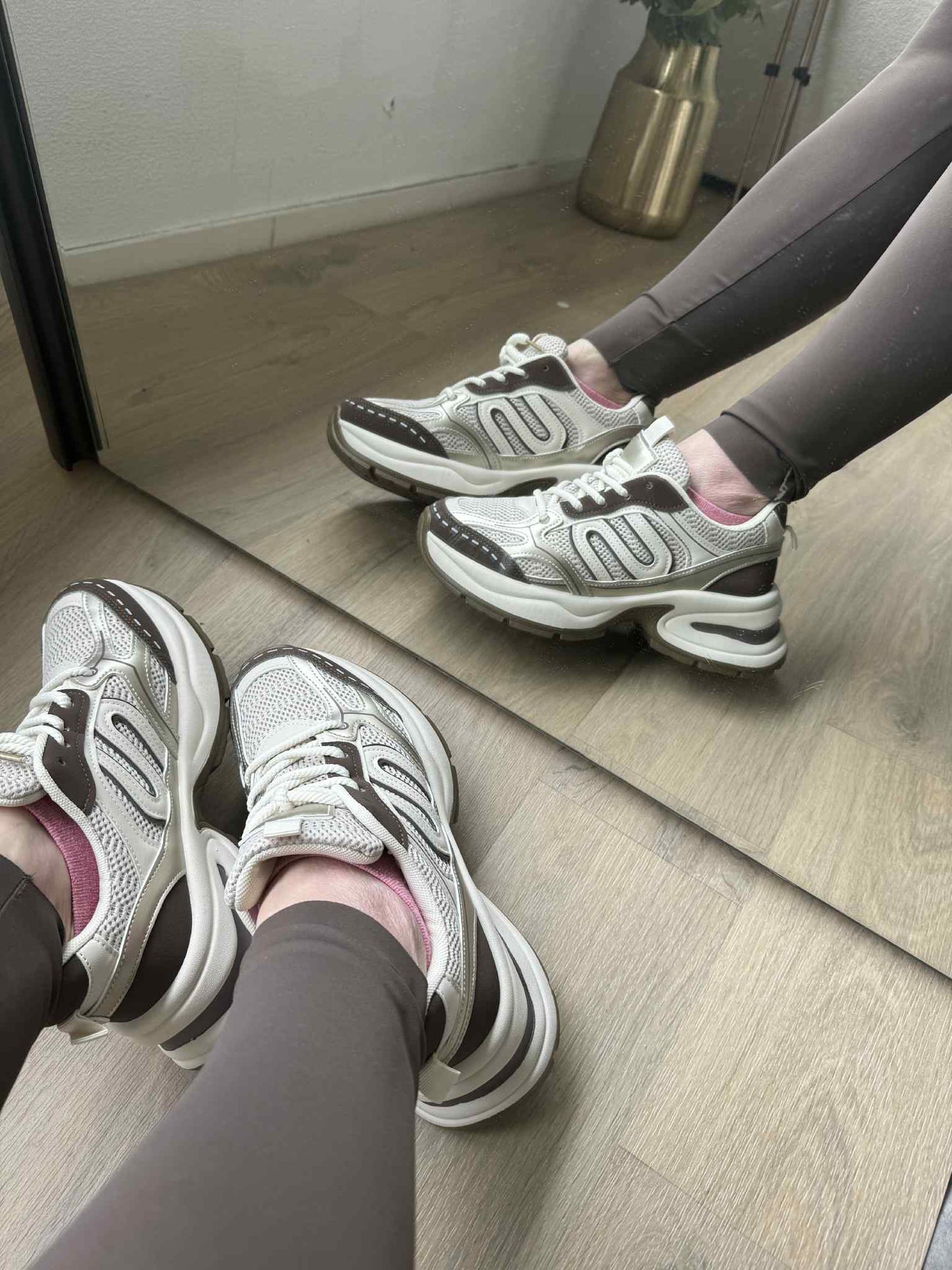 Sneaker Mira – Beige & Brown PU Leather Sneakers for Women