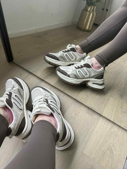 Sneaker Mira – Beige & Brown PU Leather Sneakers for Women