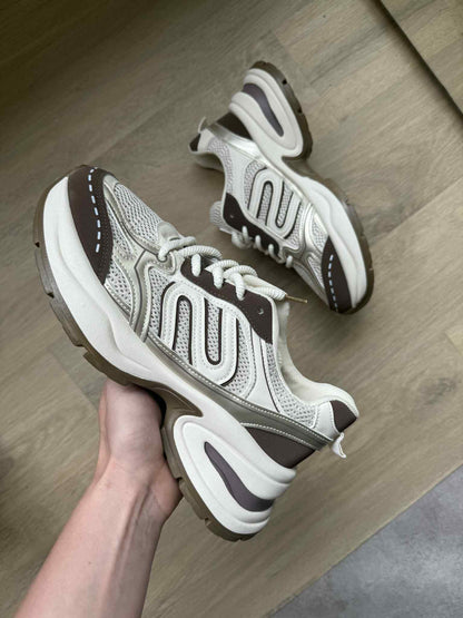 Sneaker Mira – Beige & Brown PU Leather Sneakers for Women