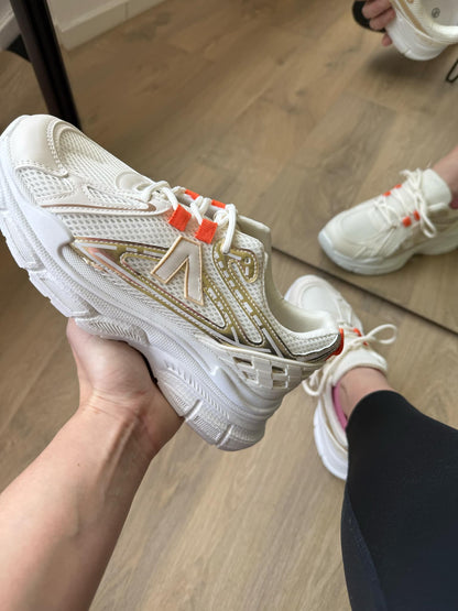 Sneakers Mirelle – Beige & Orange PU Leather Fashion Sneakers