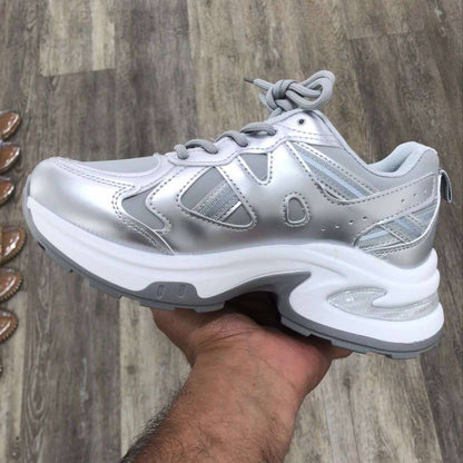 Sneaker Romi – Silver & White PU Leather Sneakers for Women