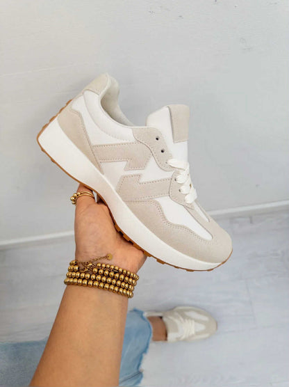 Sneaker Bo – Minimalist Beige & White PU Leather Sneakers for Everyday Style